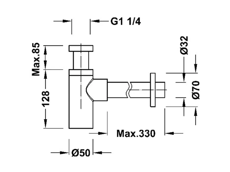 Teleskopinis sifonas praustuvui TRES, mat. juodas 13463410NM