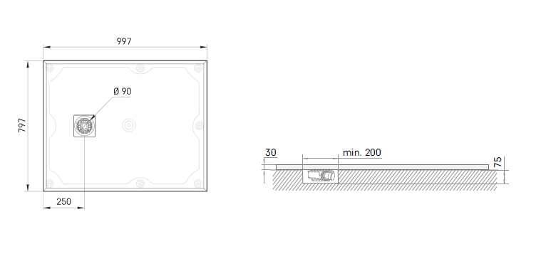 Akmens masės dušo padėklas PAA Lettera 80x100 cm (be panelio) Akmens masės dušo padėklas PAA Lettera 80x100 cm (be panelio)