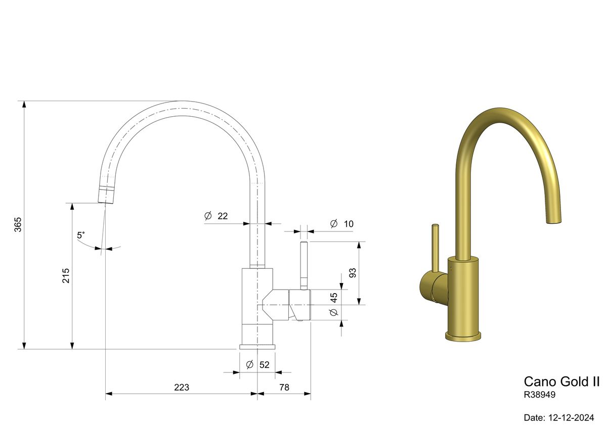 Maišytuvas plautuvei REGINOX CANO Gold II R38949 Maišytuvas plautuvei REGINOX CANO Gold II R38949