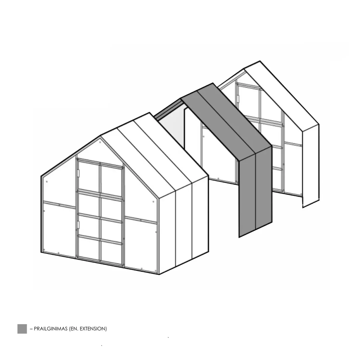 Šiltnamio KLASIKA BERNARD 1 metro prailginimas, be priekio ir galo , su 4 mm danga