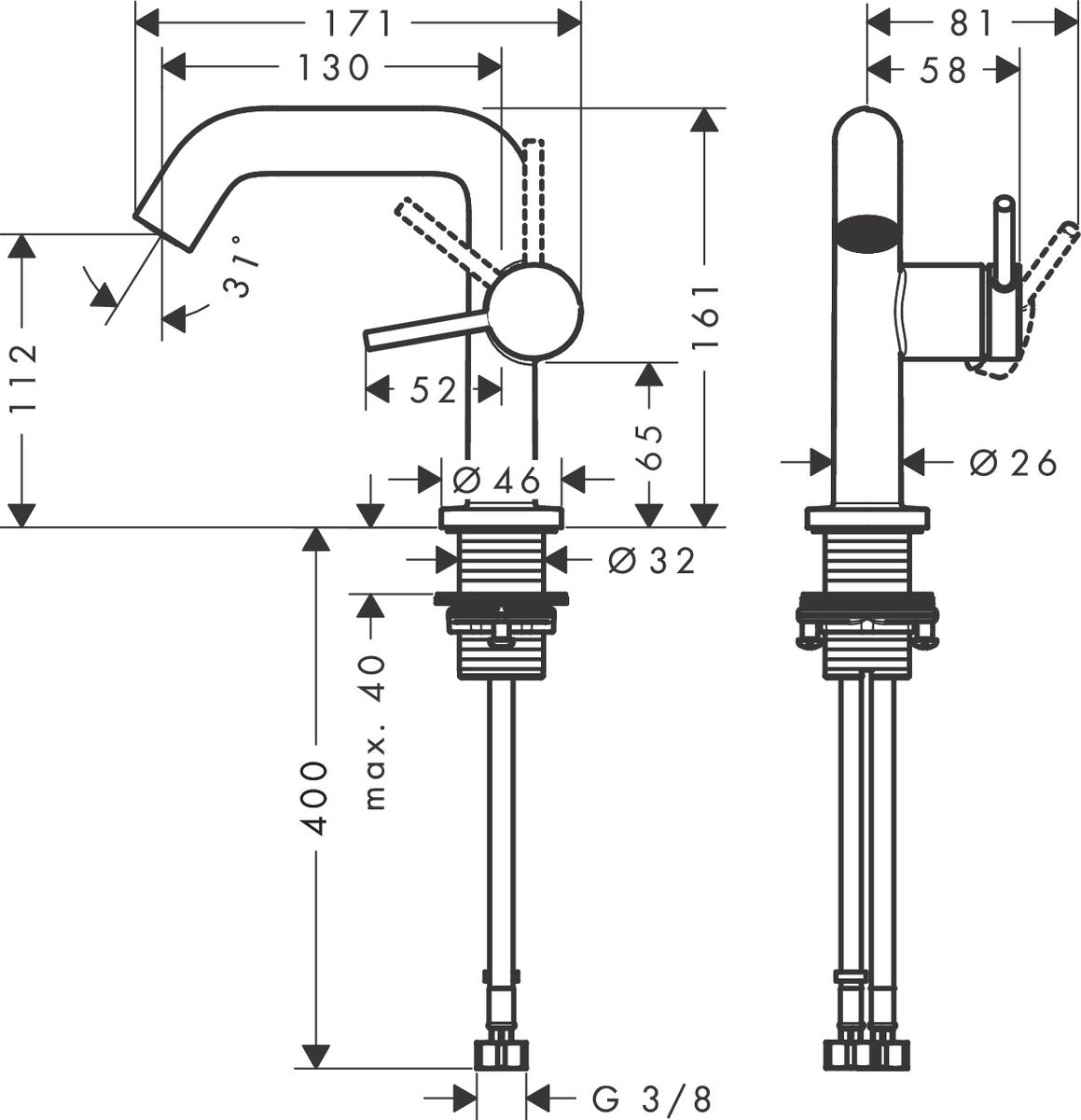 Praustuvo maišytuvas Hansgrohe Tecturis S 110 Fine CoolStart su push-open chromas 73322000