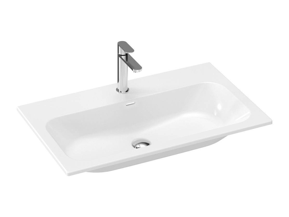 Keraminis praustuvas Ravak Chrome Slim 80, su skyle maišytuvui ir perpildymui, baltas, XJX01180002 Keraminis praustuvas Ravak Chrome Slim 80, su skyle maišytuvui ir perpildymui, baltas, XJX01180002