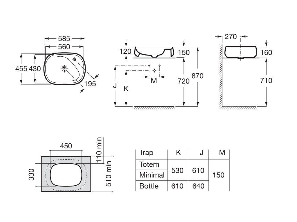 Praustuvas-dubuo BEYOND 585x455x160 mm, su dugno vožtuvu, mat. baltas