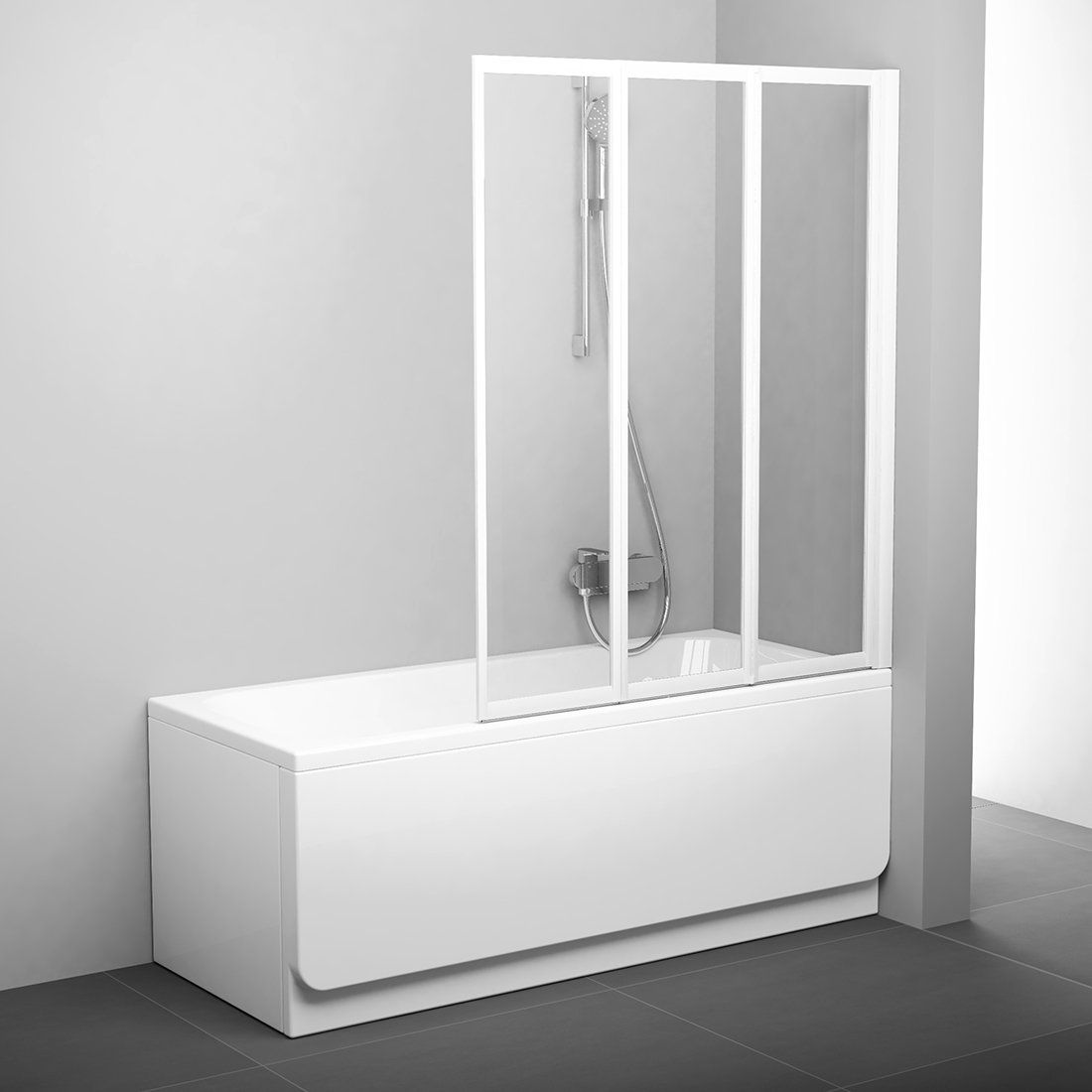 Vonios sienelė Ravak VS3 130 balta + stiklas Transparent, 795V0100Z1