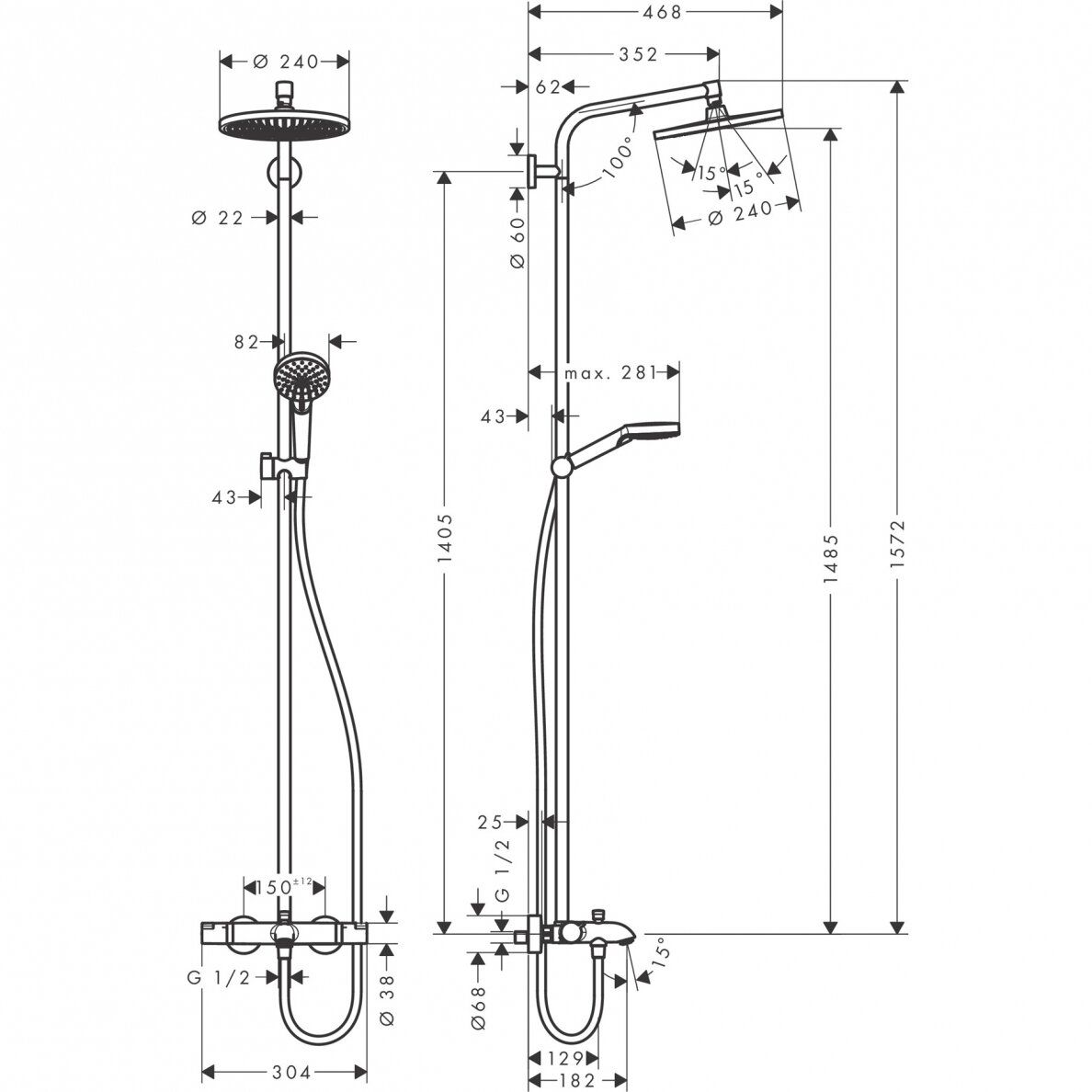 Dušo sistema Hansgrohe Crometta S 240