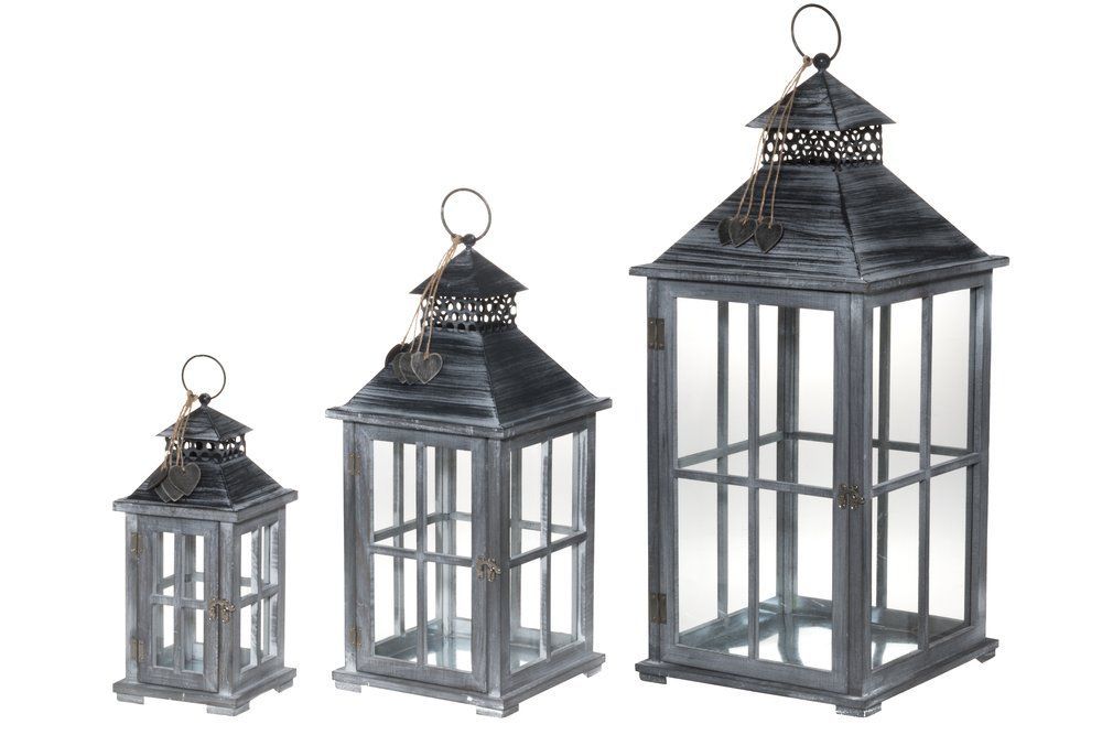 Žibintų komplektas 4 Living Collection Lantern Holiday Hearts, 3 vnt., sendinta pilka, 6410416171074