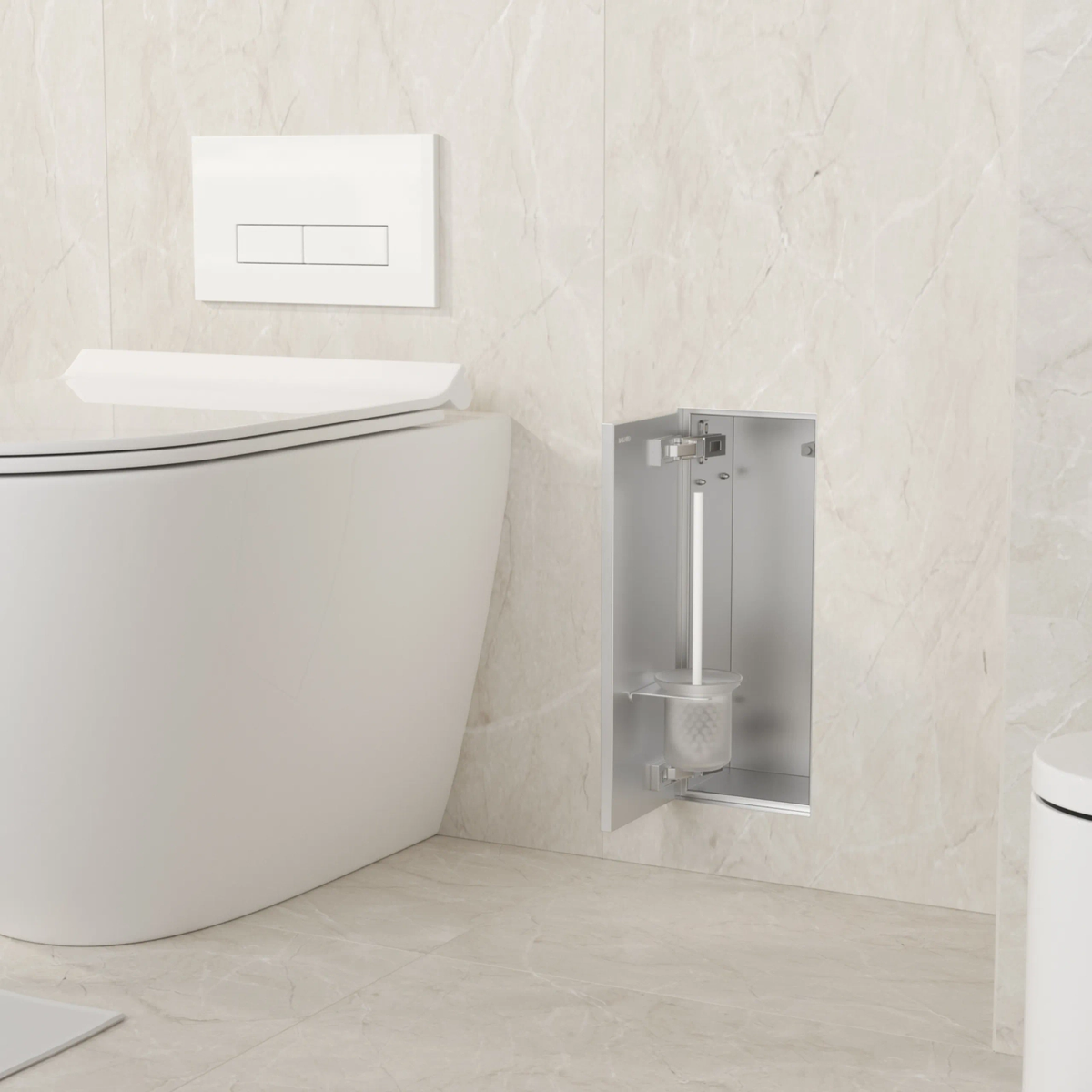 Potinkinė WC šepečio lentyna Balneo Wall Box Brush "S" Left - kairės pusės, įklijuojamai plytelei, nerūdijantis plienas B0401060104-01 Potinkinė WC šepečio lentyna Balneo Wall Box Brush "S" Left - kairės pusės, įklijuojamai plytelei, nerūdijantis plienas B0401060104-01