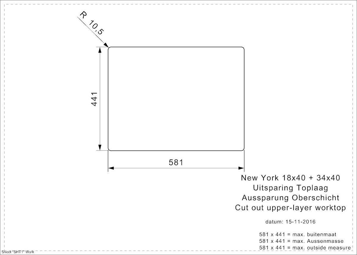 Plieninė plautuvė Reginox New York 18x40 cm + 34x40 cm, nerūdijantis plienas R27844