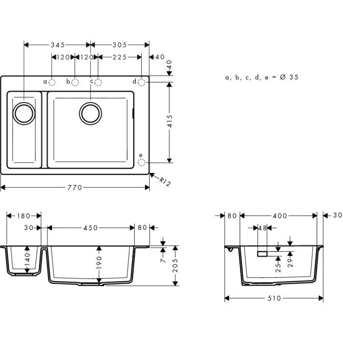 Akmens masės plautuvė Hansgrohe S51 S510-F635