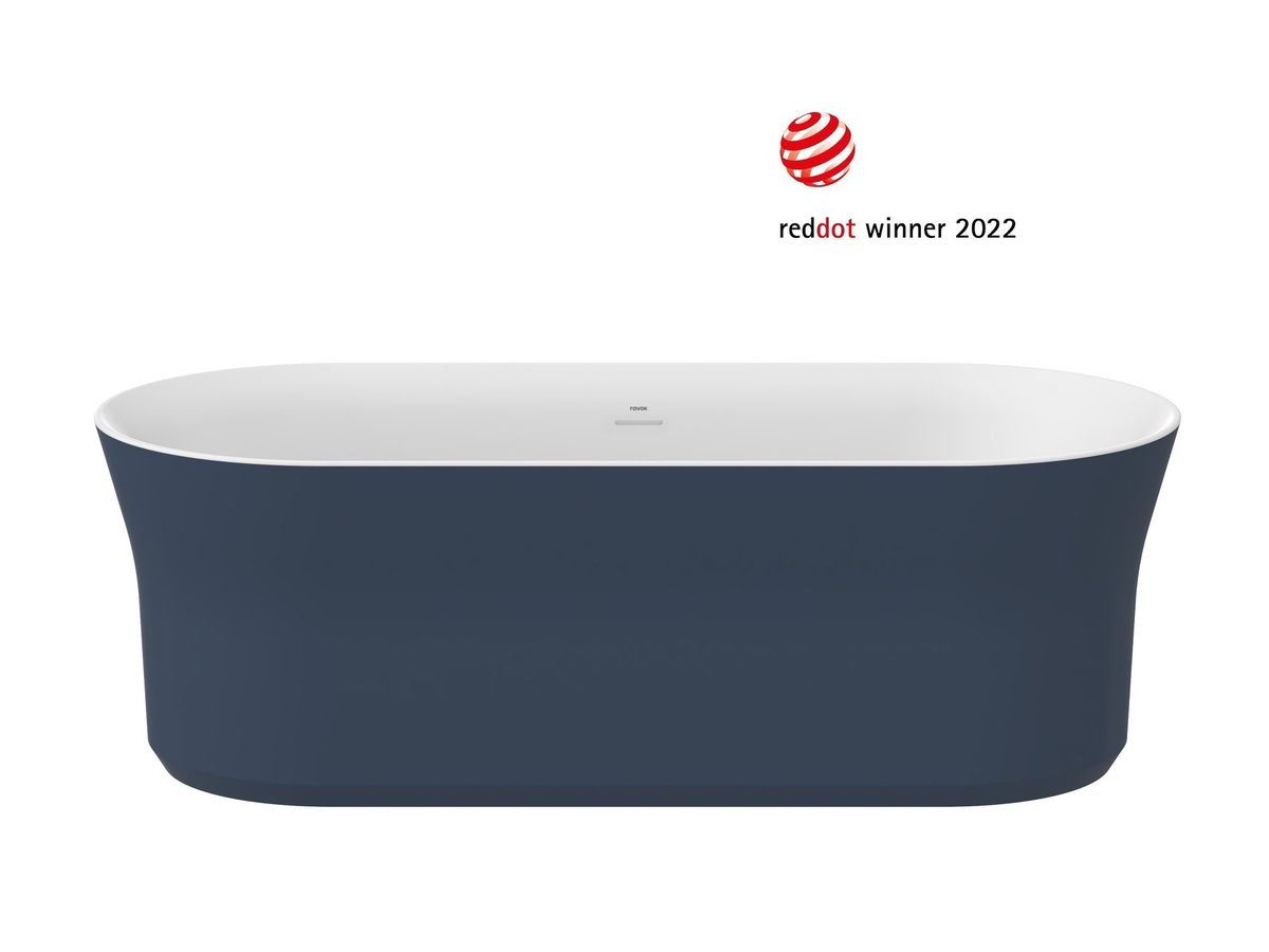 Ravak Vonia Ypsilon 180x80, laisvai pastatoma, Deepsea Blue/balta, persipylimo ir sifono dangtelis baltos spalvos XC00100071