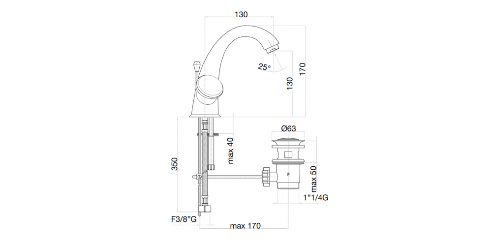 Maišytuvas praustuvui MURRINE 181CR0623, chromas/murano stiklas, su dugno vožtuvu