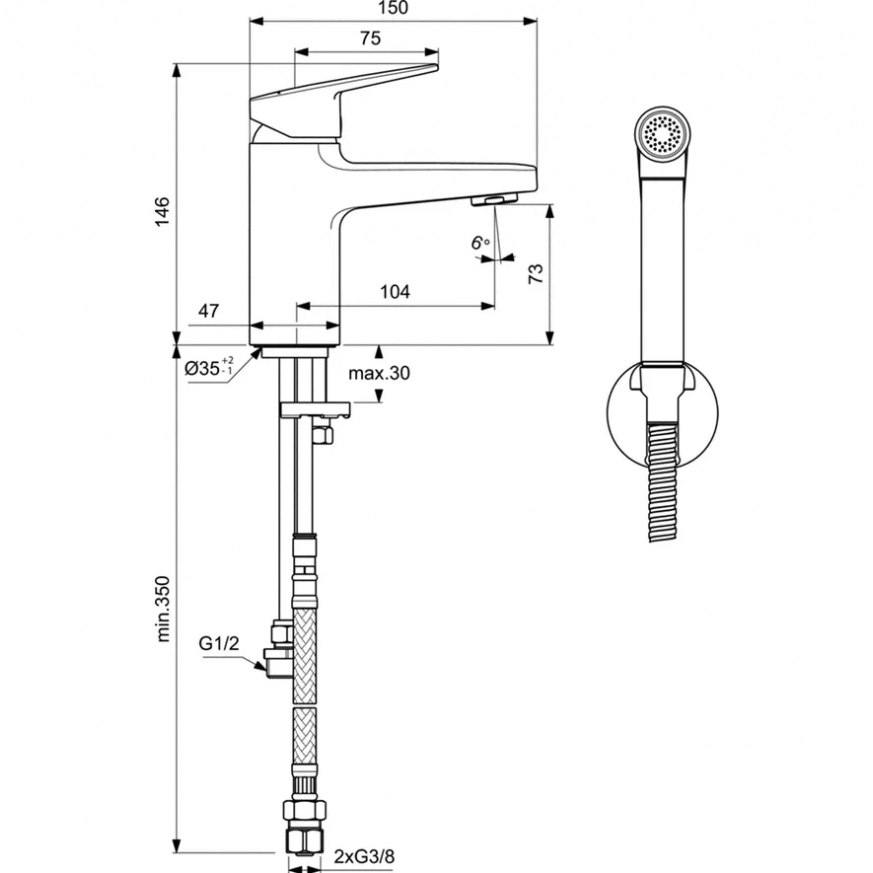 Praustuvo maišytuvas su bidė dušeliu Ideal Standard Ceraplan H75, chromas BD231AA