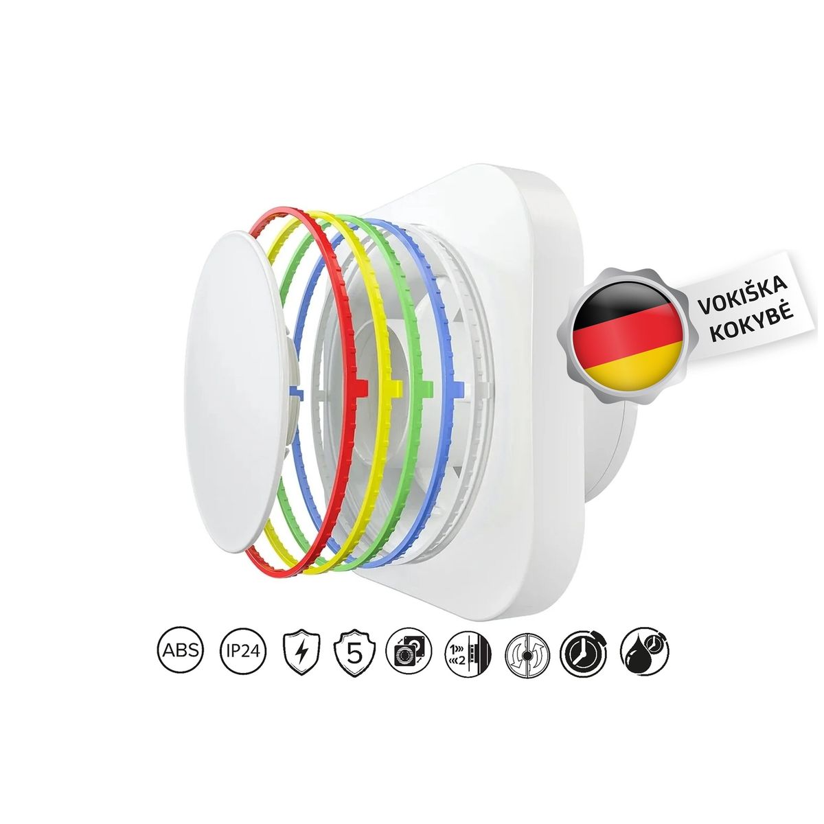 Vonios ventiliatorius Vlano MOON 100 TH su laikmačiu ir drėgmės jutikliu