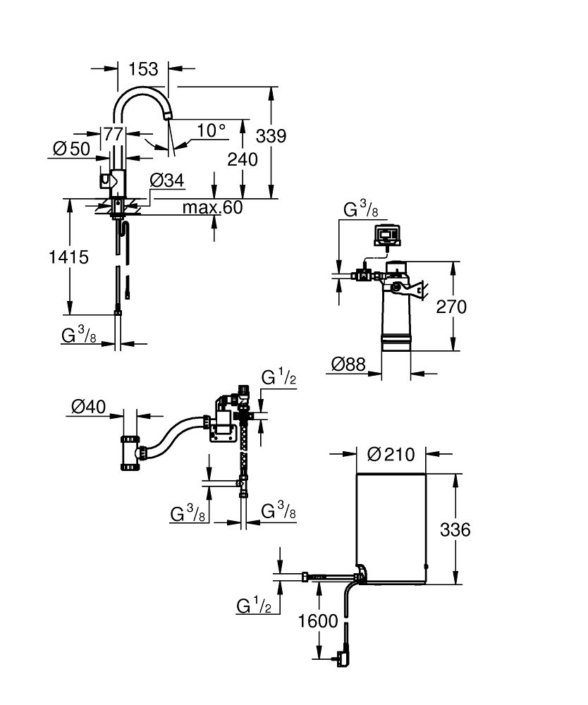 Maišytuvas ir M dydžio boileris Grohe Red Mono, 30085AL1