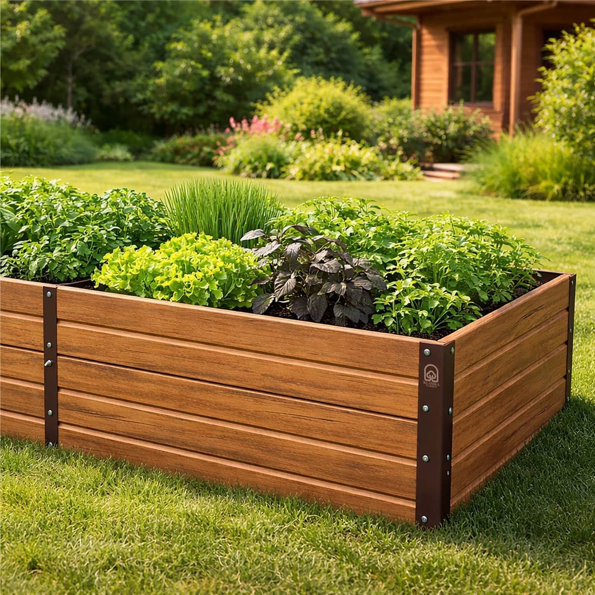 Plieninė pakelta lysvė MURESTA professional garden, 150x75 cm.; aukštis - 30cm, medžio imitacija, super kaina