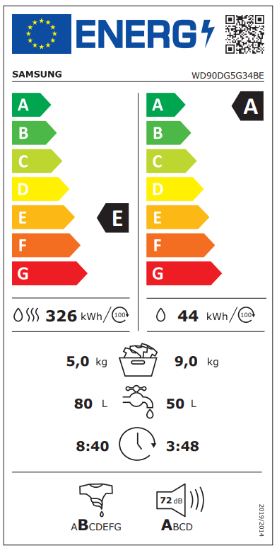Skalbyklė-Džiovyklė SAMSUNG WD90DG5G34BELE