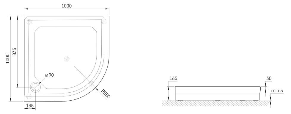 Dušo padėklas PAA CLASSIC RO 100 R 550, 100x100 cm, balta, KDPCLRO100/00