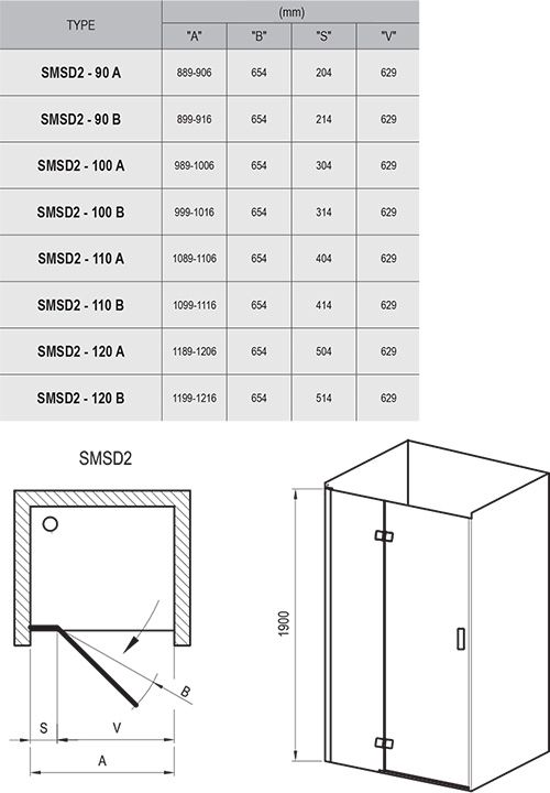 Dušo durys Ravak SmartLine SMSD2-90, chromas+skaidrus stiklas, kairinės 0SL7AA00Z1