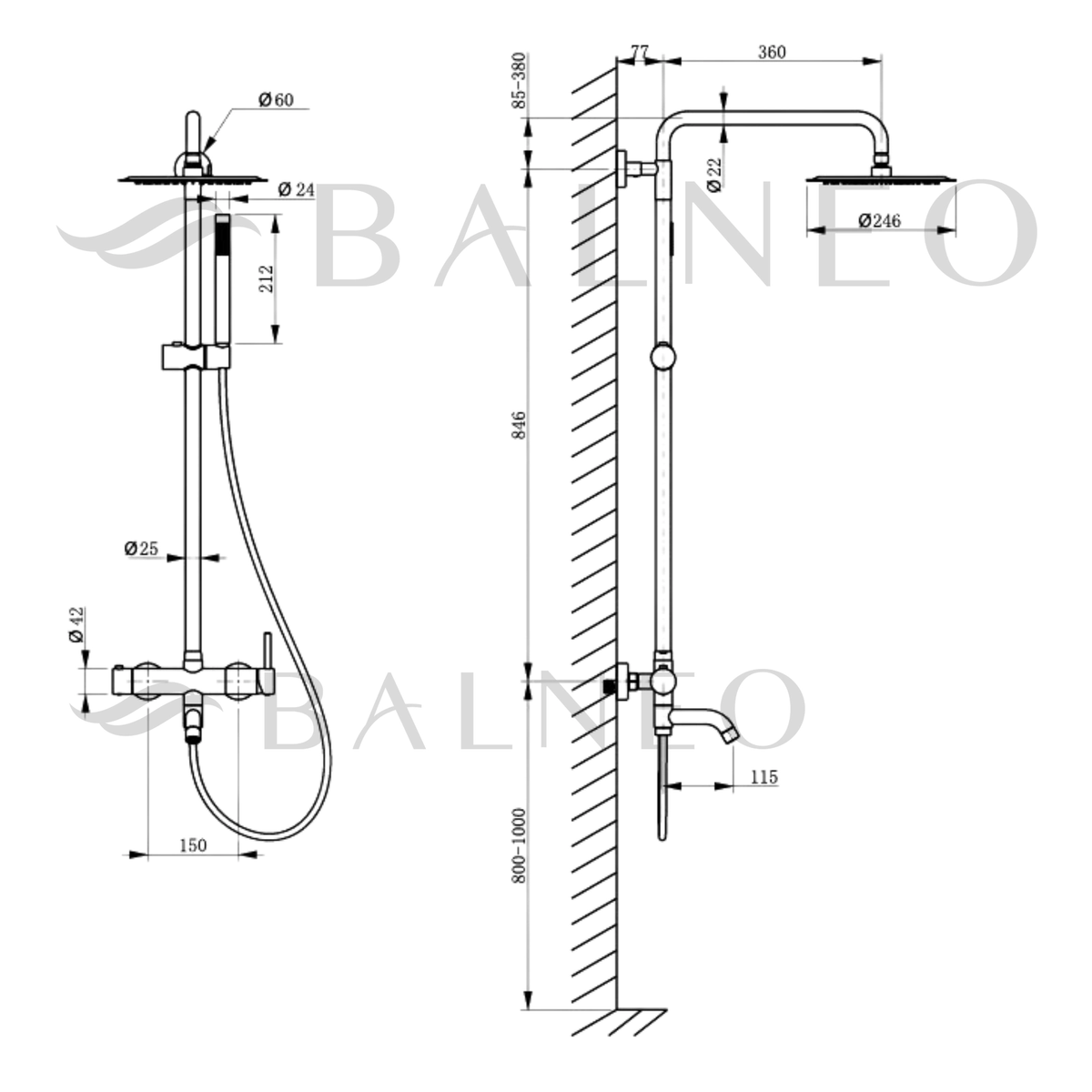 Dušo / vonios sistema Balneo CASCADE - 1, matinio aukso sp., H0301040505