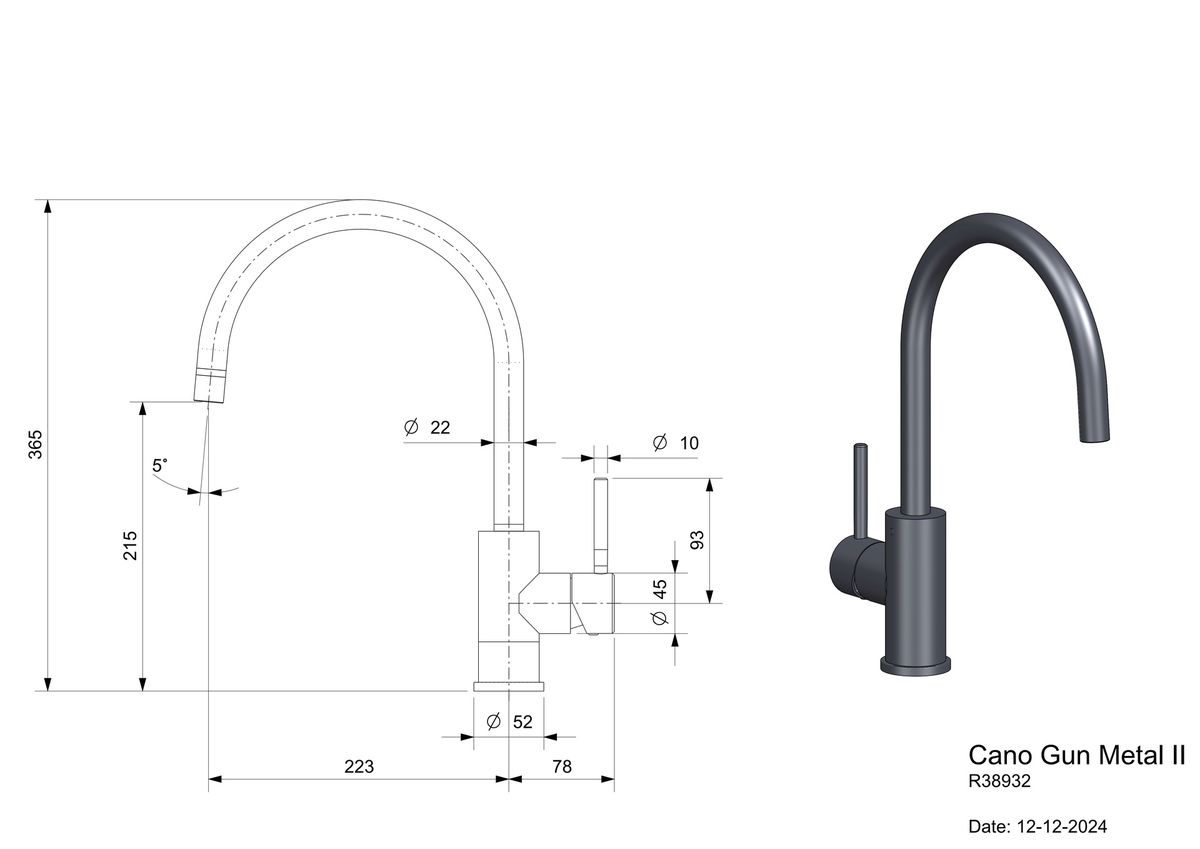 Maišytuvas plautuvei REGINOX Cano Gun Metal II, tamsaus metalo spalvos, R38932 Maišytuvas plautuvei REGINOX Cano Gun Metal II, tamsaus metalo spalvos, R38932