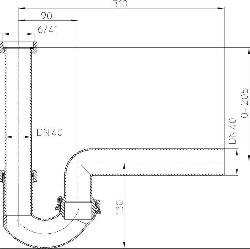 Sifonas plautuvei HL 100G/40 DN40х6/4" pasukamas