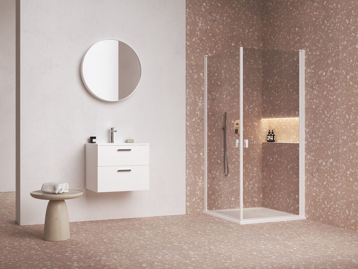 Dušo kabina Ravak CRV1 80, balta matinė+stiklas Transparent, 1QV40E01Z1