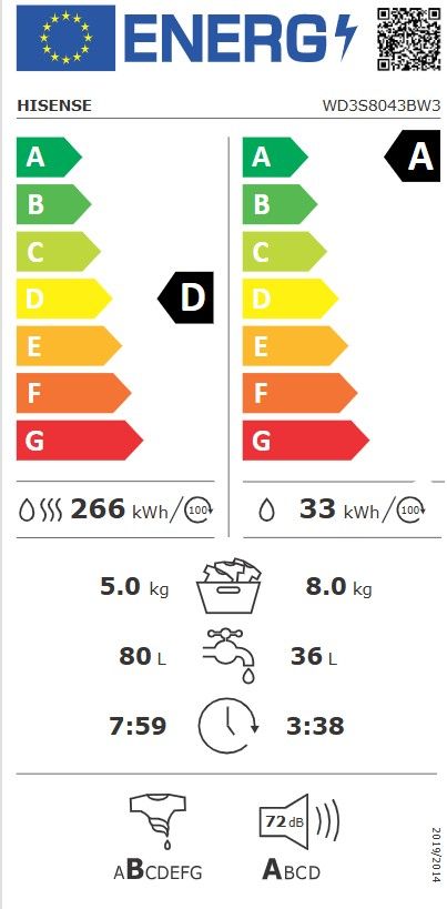 Skalbimo mašina su džiovinimo funkcija Hisense WD3S8043BW3