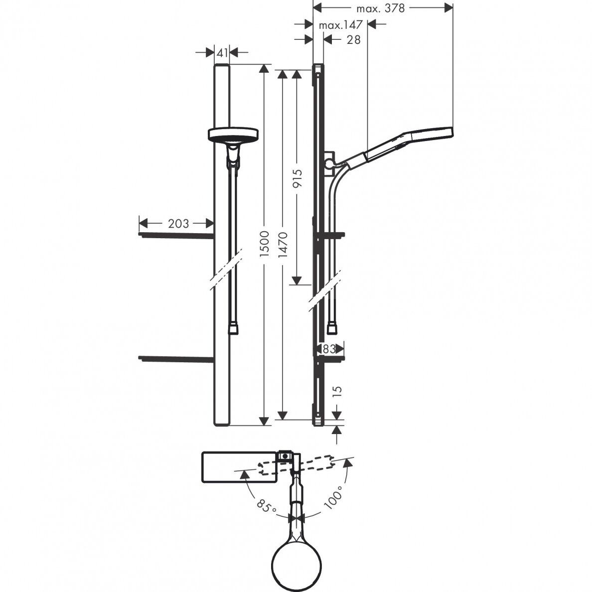 Dušo komplektas Hansgrohe Rainfinity 130 3 jet 150 cm su muiline, chromas 27673000