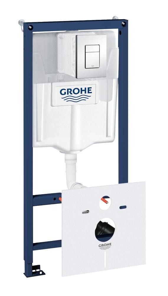 Komplektas: GROHE Rapid SL 5in1 potinkinis rėmas su chromuotu mygtuku ir Gustavsberg pakabinamas klozetas su soft close dangčiu