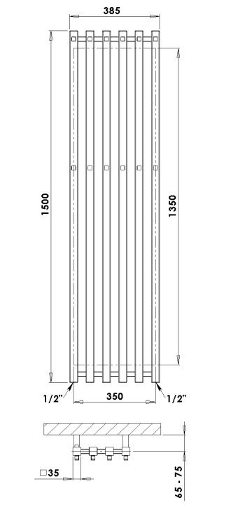 Rankšluosčių džiovintuvas PMH Pluto 38,5x150 cm, baltas, P2W/6