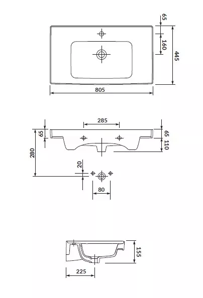Praustuvas baldinis CREA 80x45 cm, baltas ,K114-017