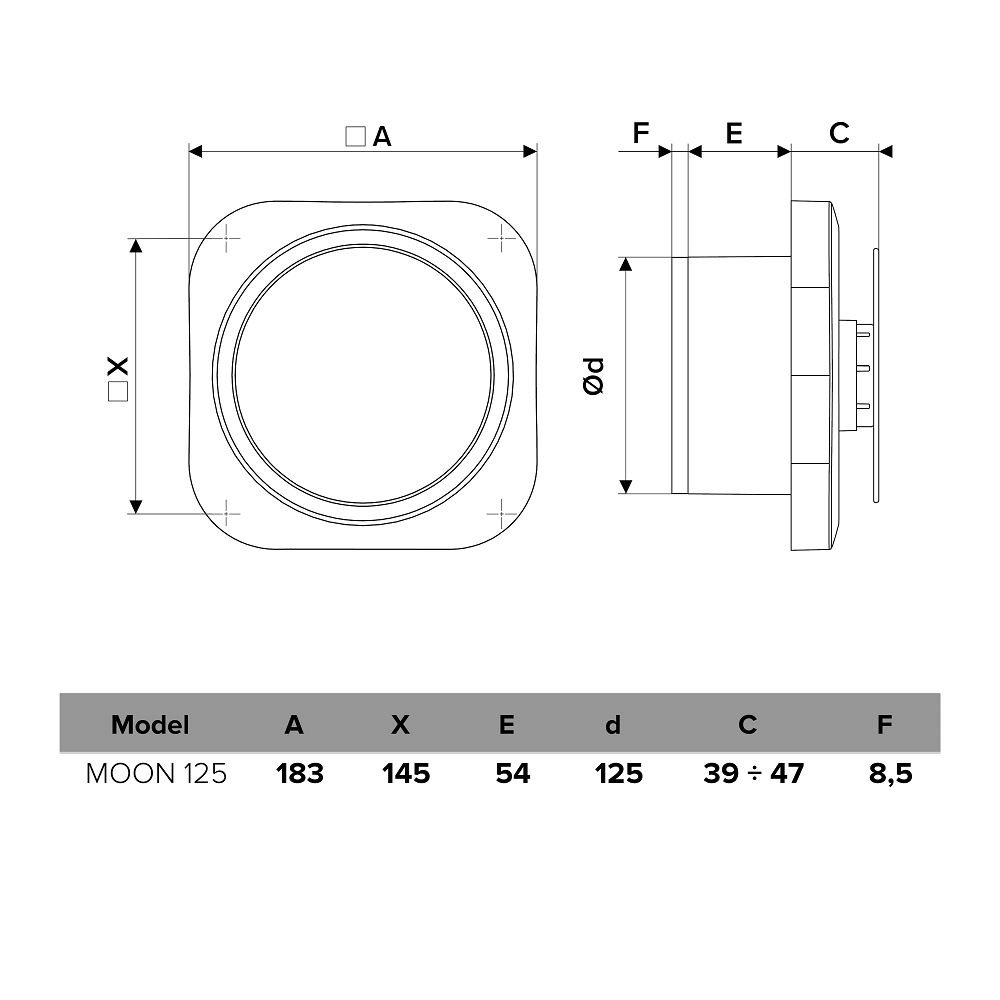 Vonios Ventiliatorius Vlano MOON 125 TH (Su Laikmačiu ir Drėgmės Jutikliu) ⌀125 mm, 425135470330