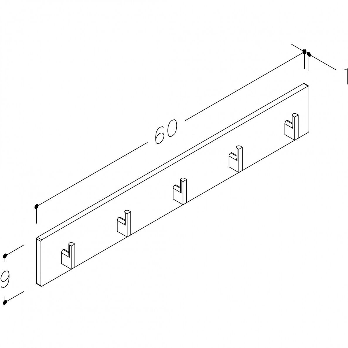 5 kabliukai su HPL plokšte Kame 60 cm, juodas AC1602-60/H11