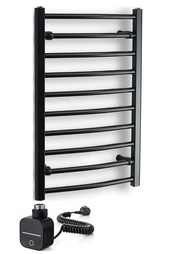 Elektrinis rankšluosčių džiovintuvas WOBBEE Elegance 50x80 cm su tenu 300 W su laidu į rozetę, kairėje, juodas matinis