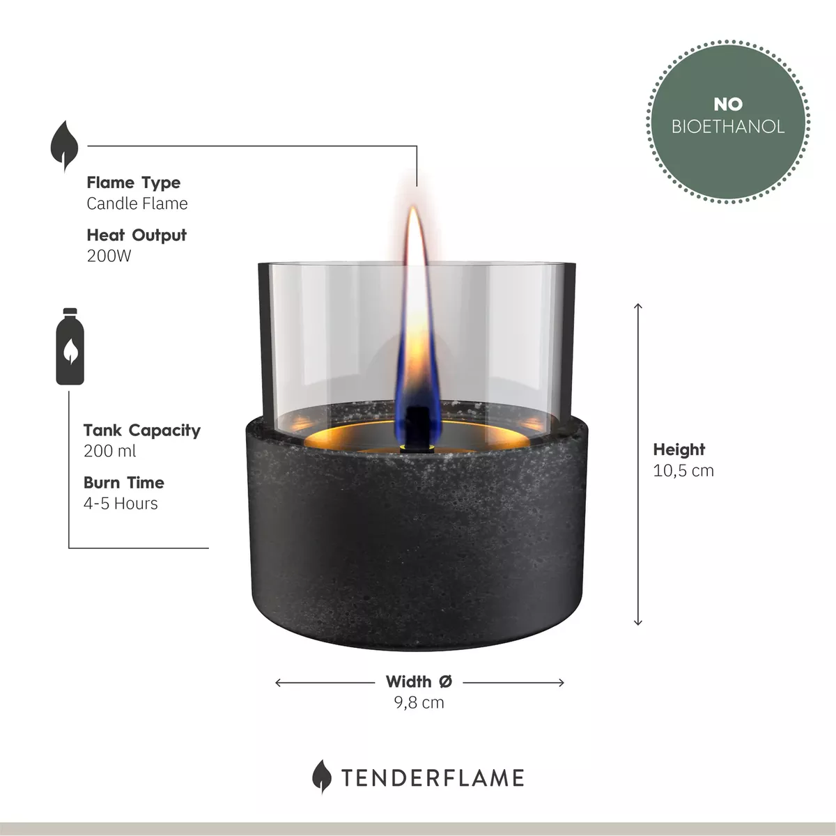 ASTER 10 Lava mini stalo židinys/žvakė, naudojamas Tenderfuel skystis