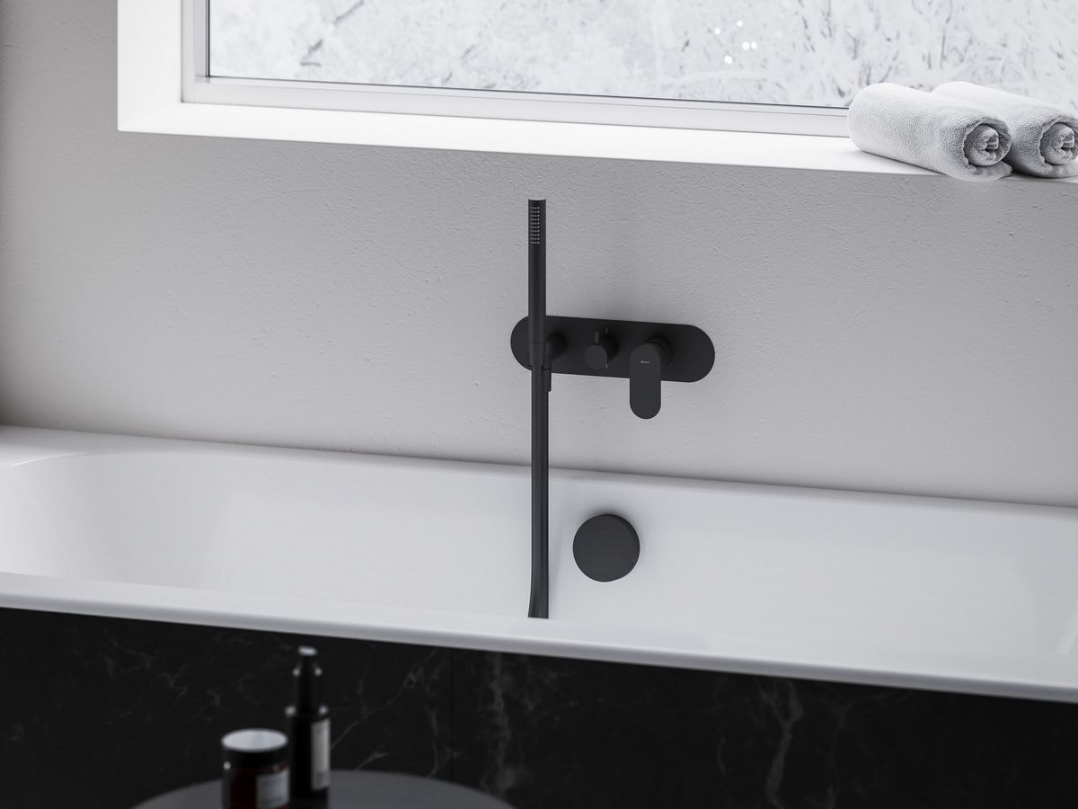 Potinkinis maišytuvas Eleganta be korpuso, 2 funkcijų, su dušo komplektu, juoda, X070300