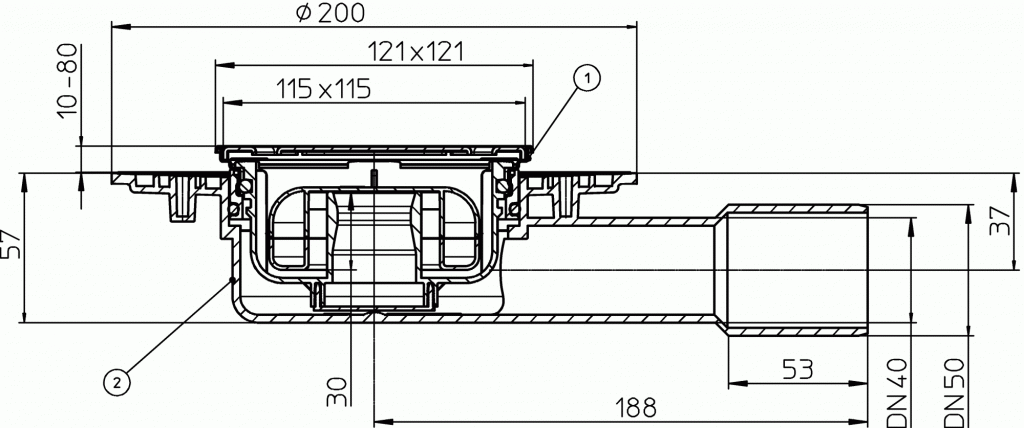 Trapas HL90Pr-3000 mažo aukščio, nerūd. plieno porėmiu bei „Klick-Klack" grotelių tvirtinimu