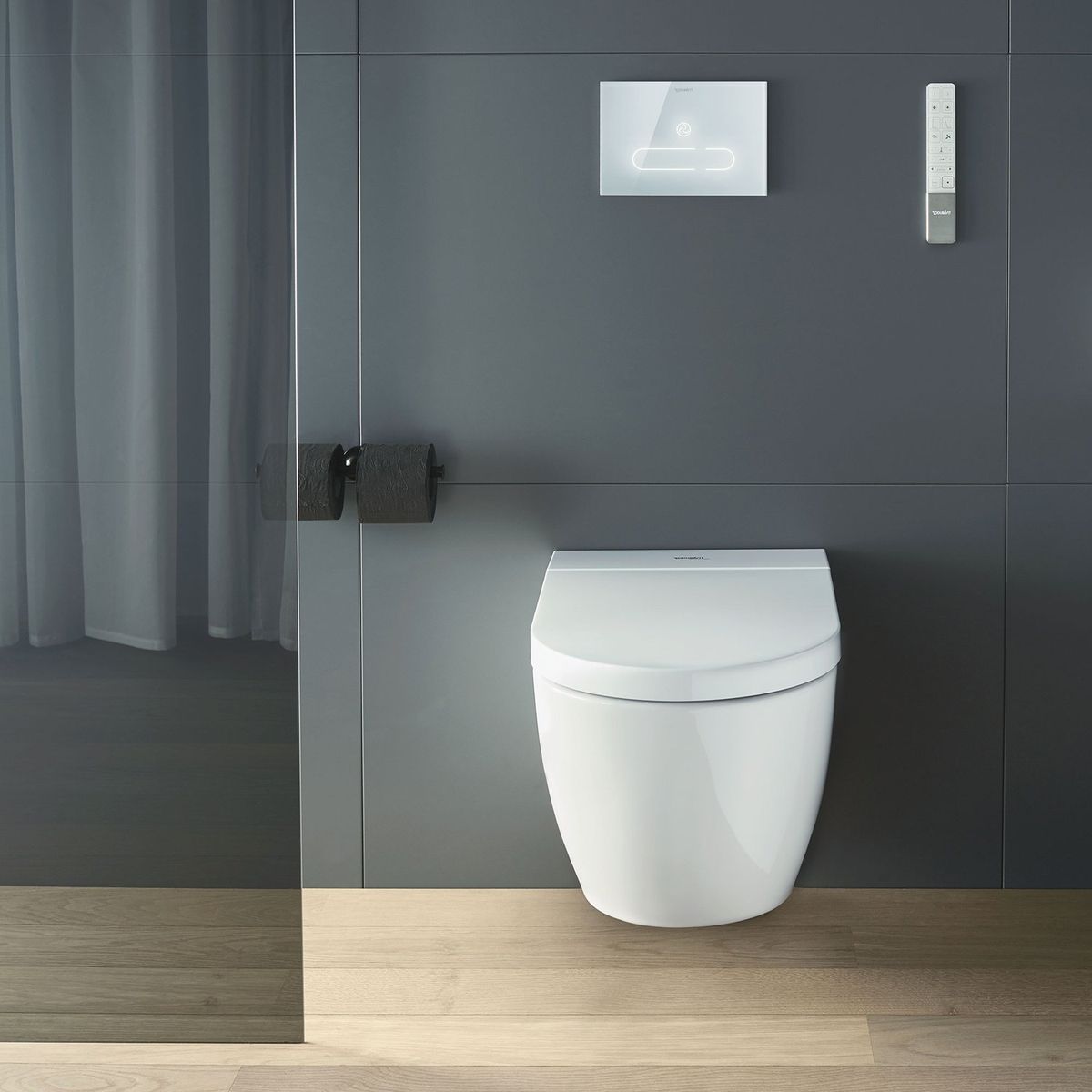 Komplektas: klozetas Duravit SensoWash® Starck f Plus Compact ir rėmas Duravit DuraSystem su baltu mygtuku, WD7014001000