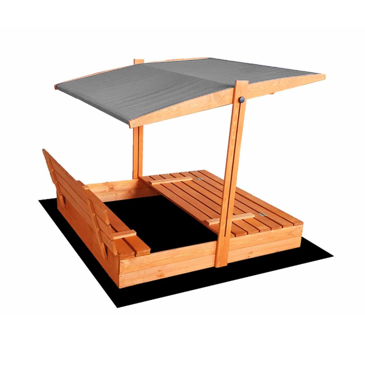 Impregnuota medinė smėlio dėžė su pilkos spalvos stogeliu ir 250 kg smėlio, 120x120 cm Impregnuota medinė smėlio dėžė su pilkos spalvos stogeliu ir 250 kg smėlio, 120x120 cm