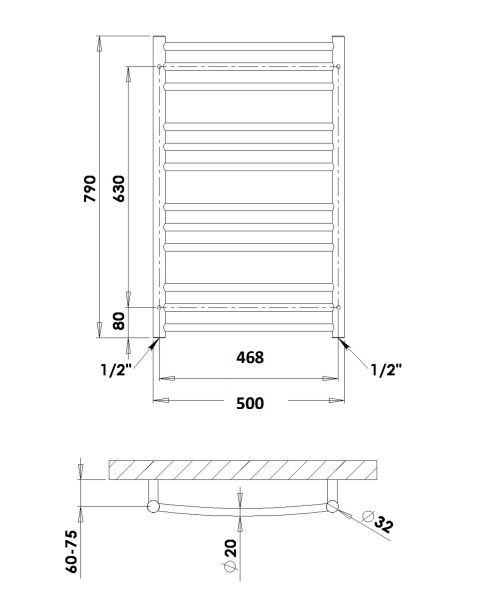 Rankšluosčių džiovintuvas PMH Laveno 50x79 cm, chromas, LN1C Rankšluosčių džiovintuvas PMH Laveno 50x79 cm, chromas, LN1C