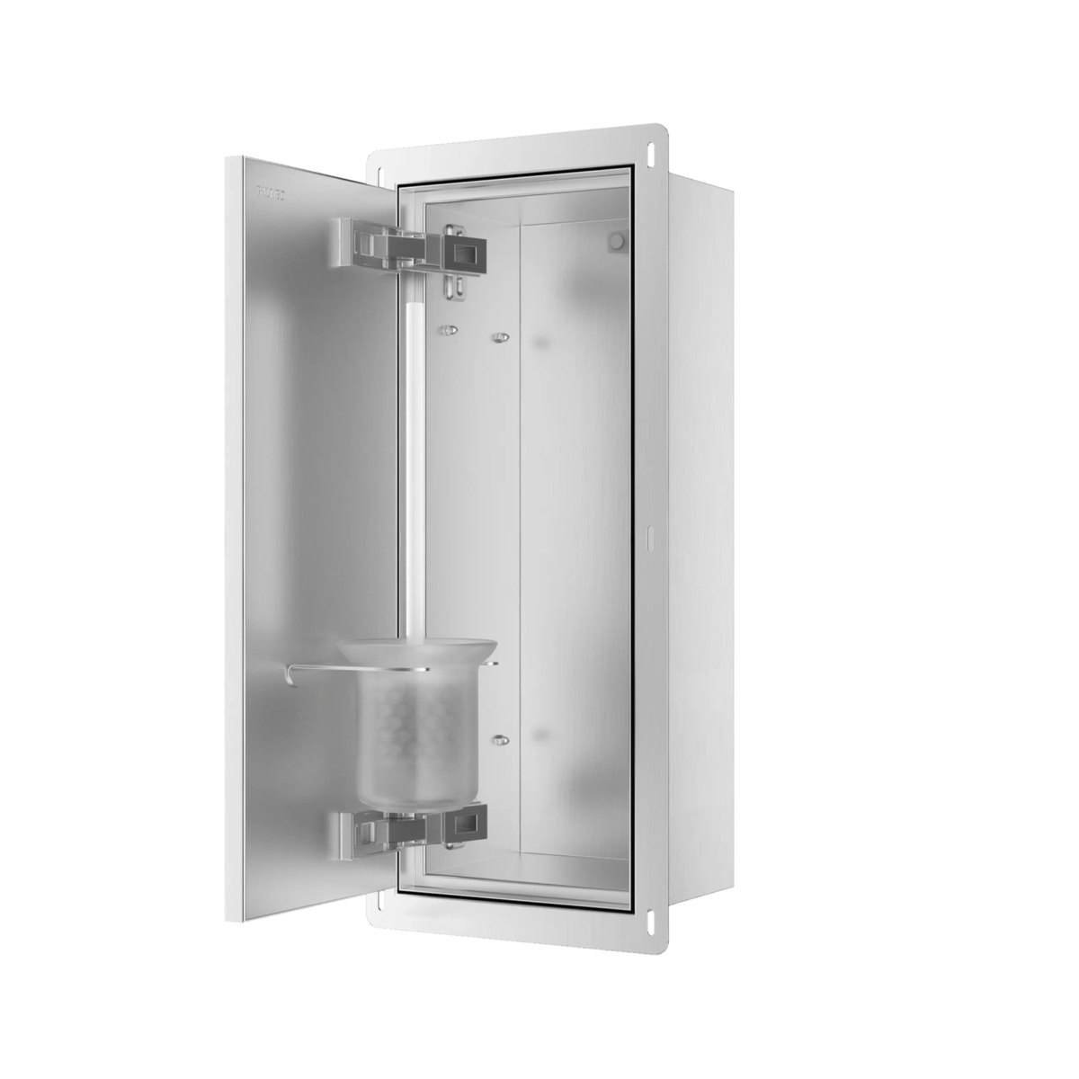 Potinkinė WC šepečio lentyna Balneo Wall Box Brush "S" Left - kairės pusės, įklijuojamai plytelei, nerūdijantis plienas B0401060104-01 Potinkinė WC šepečio lentyna Balneo Wall Box Brush "S" Left - kairės pusės, įklijuojamai plytelei, nerūdijantis plienas B0401060104-01