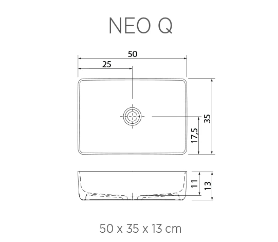 Pastatomas Xonyx™ lieto akmens praustuvas Balteco NEO Q 50x35x13 cm, baltas matinis