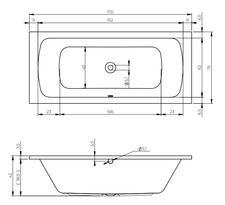 Akrilinė vonia RIHO Model D Duo 170x75 cm Akrilinė vonia RIHO Model D Duo 170x75 cm