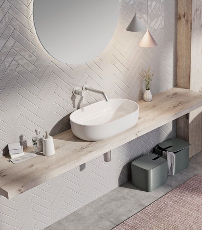 Pastatomas Xonyx™ lieto akmens praustuvas Balteco NEO O 56x36x14 cm, baltas matinis