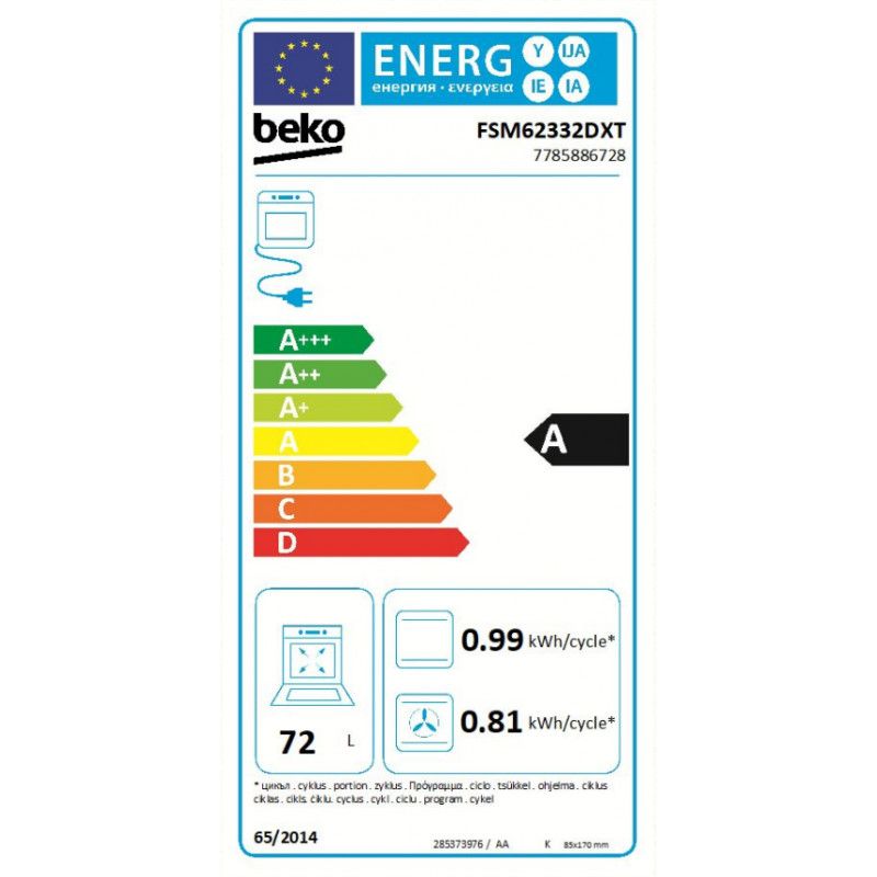 Dujinė 60 cm pločio viryklė BEKO FSM62332DX su elektrine orkaite