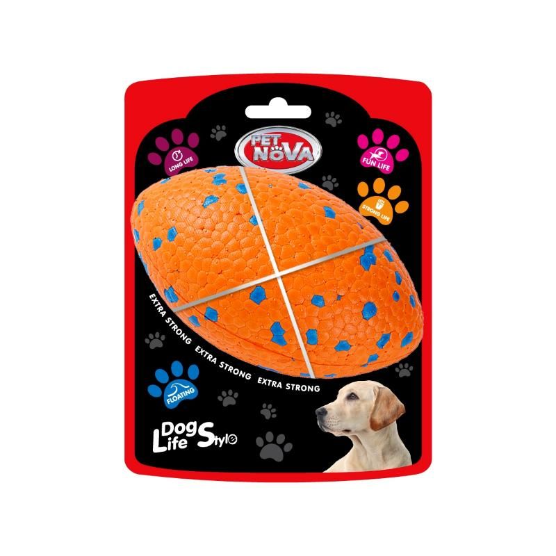 PET NOVA Strong kietas regbio kamuoliukas 14cm L (plūduriuoja), POLYRUGBY-14-L
