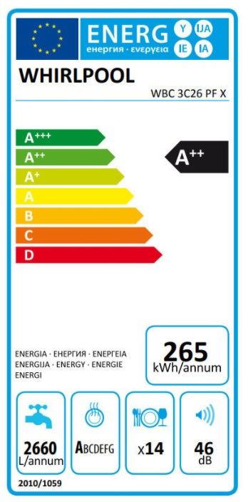 Įmontuojama indaplovė Whirlpool WBC 3C34 PF X