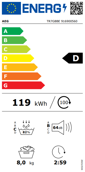 Džiovyklė AEG TR7G8BE Džiovyklė AEG TR7G8BE