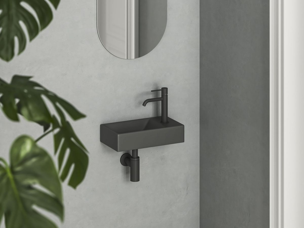 Praustuvas Veda Ravak Wall 40 D Mini, su skyle maišytuvui, antracitas, XJXP3240000