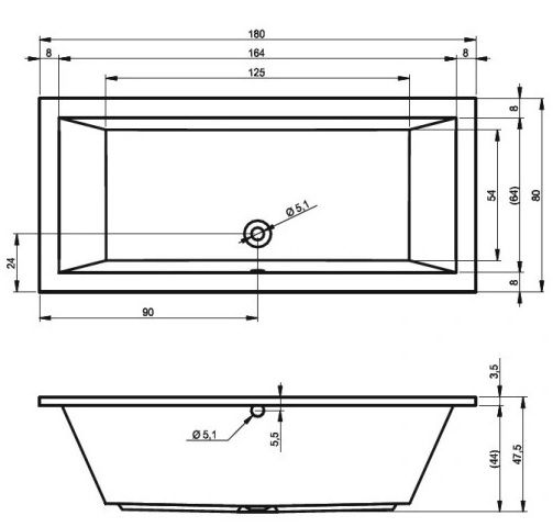 Vonia Riho Lusso 180x80 cm su kojomis, paneliais ir juodu sifonu
